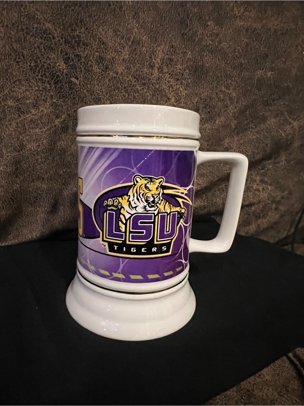 Vintage 2002 LSU Tigers Encore Ceramic Beer Stein Mug Purple Gold NCAA